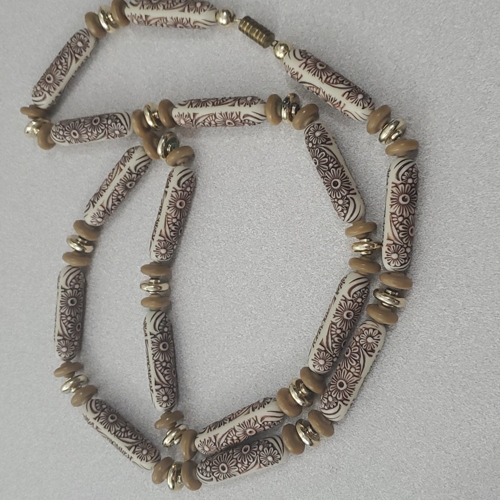 Carved Bead Necklace with Screw Clasp